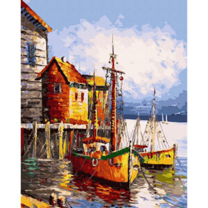 pictura pe numere port vechi cu barci