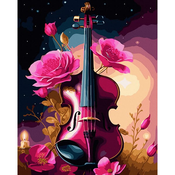 pictura pe numere vioara si trandafiri roz pictura pe numere vioara si trandafiri roz