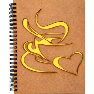 Agenda A5 din lemn - Ceasca de cafea fond galben
