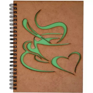Agenda A5 din lemn - Ceasca de cafea fond verde
