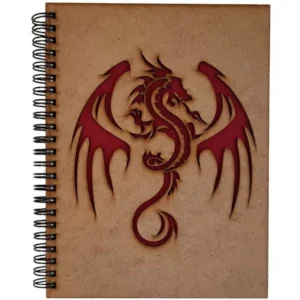 Agenda A5 din lemn - Dragon fond rosu