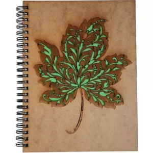 Agenda A5 din lemn - Frunza fond verde