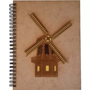 Agenda A5 din lemn - Moara fond galben