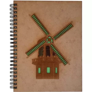 Agenda A5 din lemn - Moara fond verde