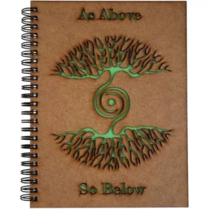 Agenda A5 din lemn - Pomul vietii fond verde